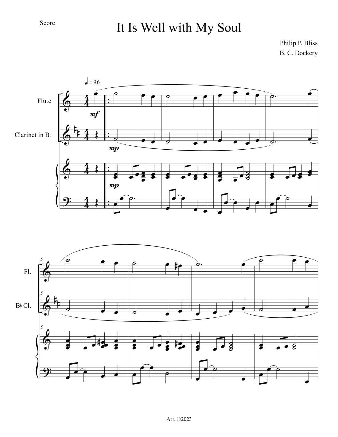It Is Well with My Soul (Flute and Clarinet Duet with Piano Accompaniment) (arr. B. C. Dockery)