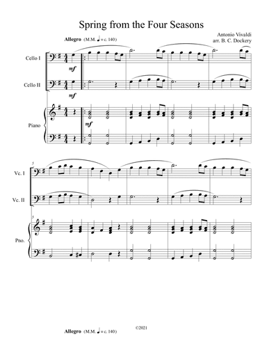 Spring from the Four Seasons (Cello Duet) with piano accompaniment (arr. B. C. Dockery)