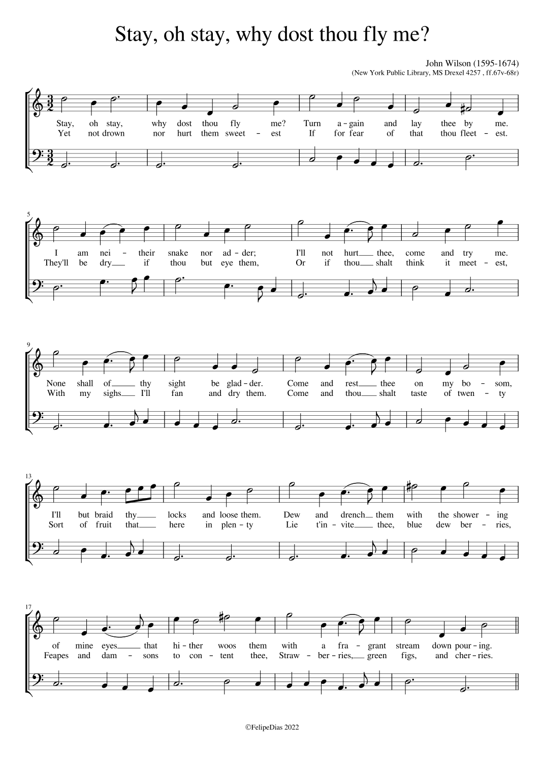 Stay oh stay why dost thou fly me (arr. Early Music Scores)