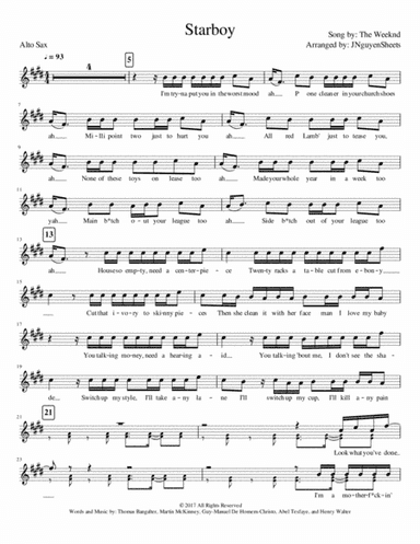 Starboy (arr. JNguyenSheets)