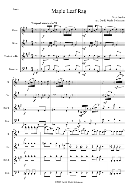 Maple Leaf Rag for wind quartet (arr. David Warin Solomons)
