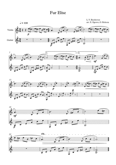 Fur Elise, Ludwig Van Beethoven, For Violin & Guitar
