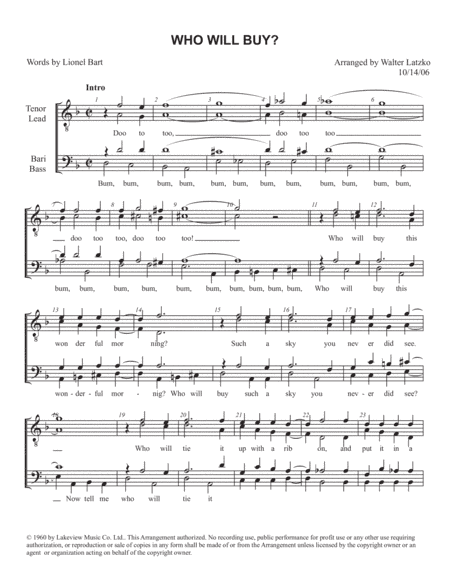 Who Will Buy? (arr. Walter Latzko)