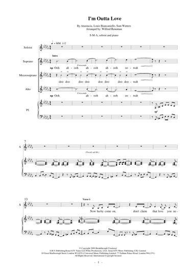 I'm Outta Love (arr. Wilfred Reneman)