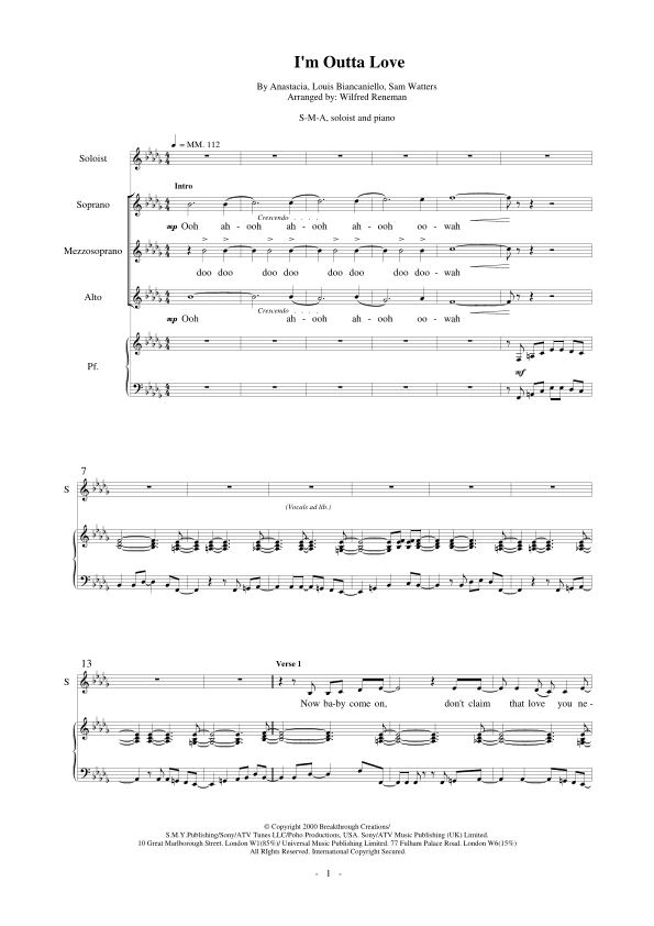 I'm Outta Love (arr. Wilfred Reneman)