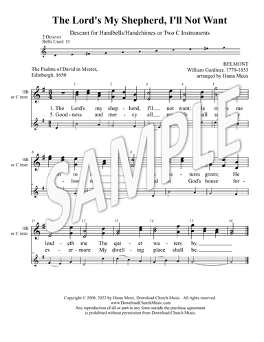 The Lord's My Shepherd, I'll Not Want - Descant for 2 octave Handbells or 2 C instruments (arr. Diana Meux)