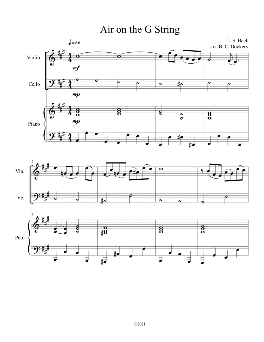 Air on the G String (Violin and Cello Duet) with opt. piano accompaniment (arr. B. C. Dockery)
