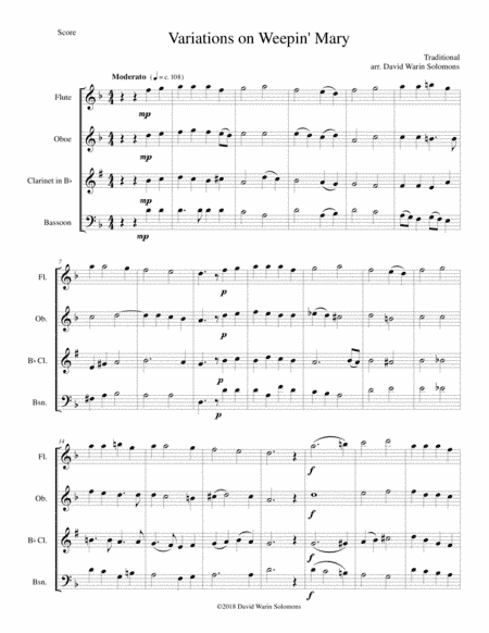 Variations on Weepin' Mary for wind quartet (arr. David Warin Solomons)