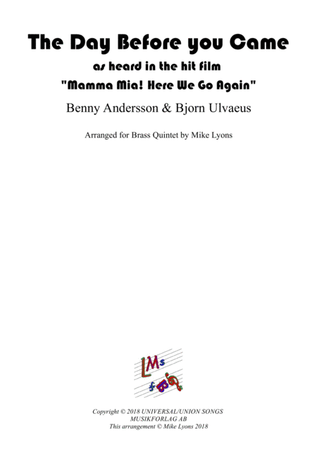 The Day Before You Came (arr. Mike Lyons)