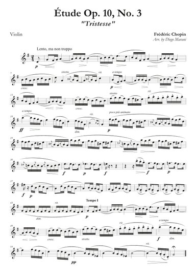 Etude Op. 10, No. 3 for Violin & Piano (arr. Diego Marani)