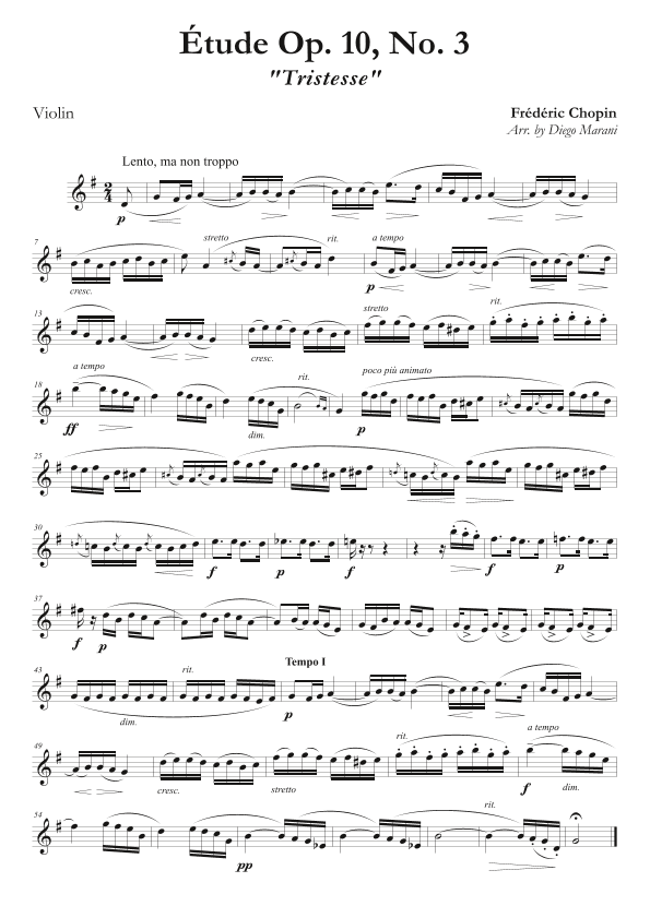 Etude Op. 10, No. 3 for Violin & Piano (arr. Diego Marani)