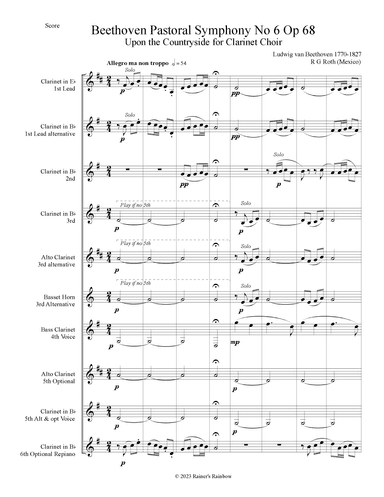 Beethoven Pastoral Symphony No 6 The Countryside For Clarinets (arr. R G Roth)