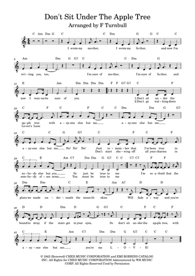 Don't Sit Under The Apple Tree (with Anyone Else But Me) (arr. F Turnbull)