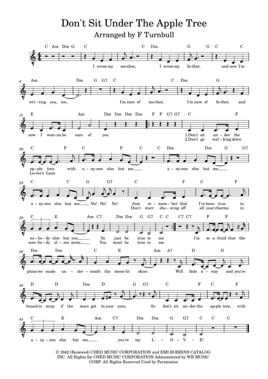 Don't Sit Under The Apple Tree (with Anyone Else But Me) (arr. F Turnbull)