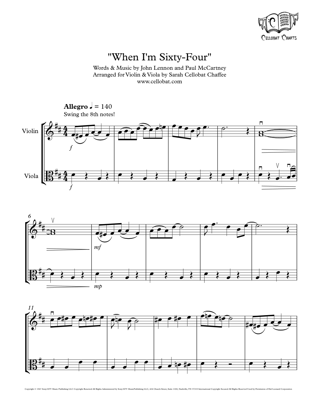 When I'm Sixty-four (arr. Sarah Cellobat Chaffee)