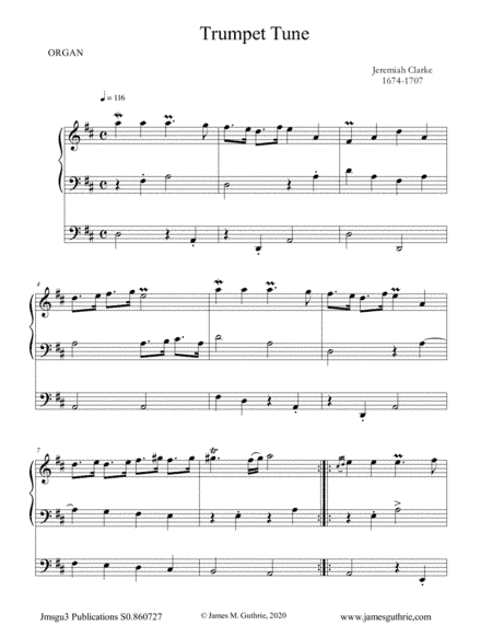Clarke: Trumpet Tune for Organ Solo (arr. James M. Guthrie, ASCAP)