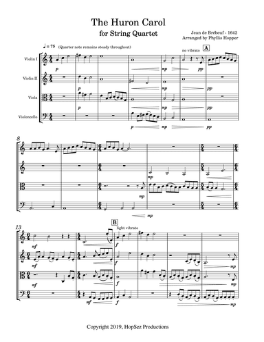Huron Carol - String Quartet (arr. Phyllis Hopper)