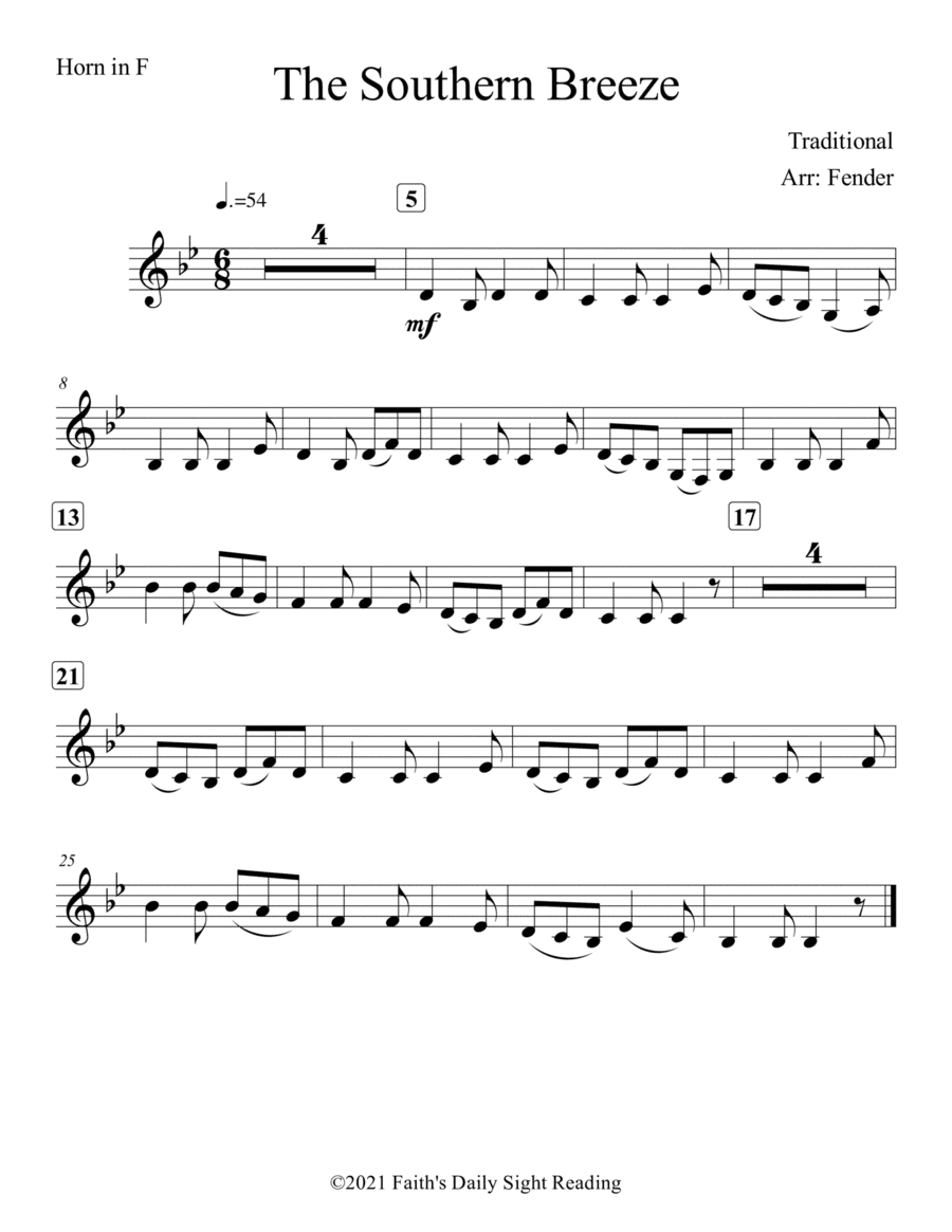 The Southern Breeze (Easy) (For Horn in F and Piano) (arr. Jerremy Fender)