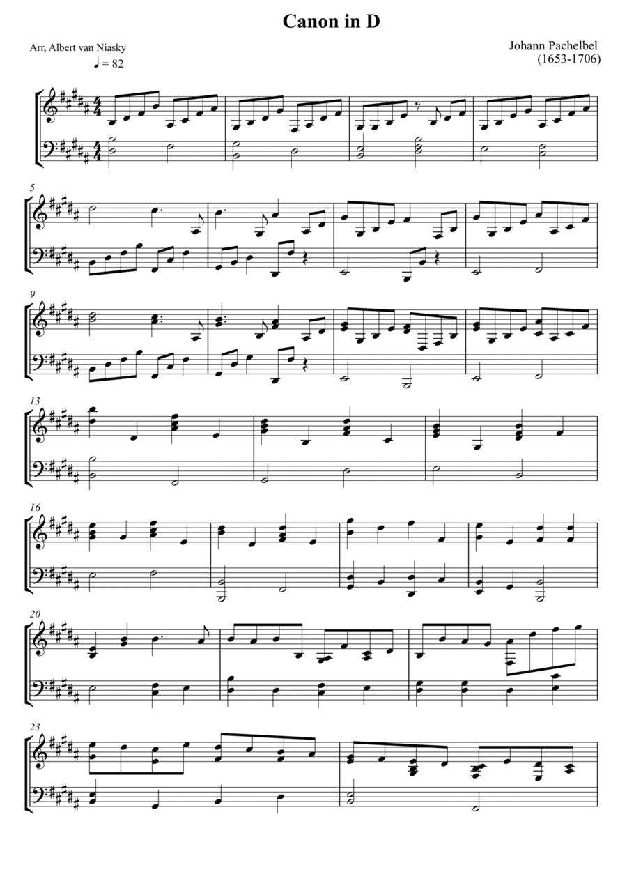 Johann Pachelbel - Canon in D - B major key (arr. Albert van Niasky)