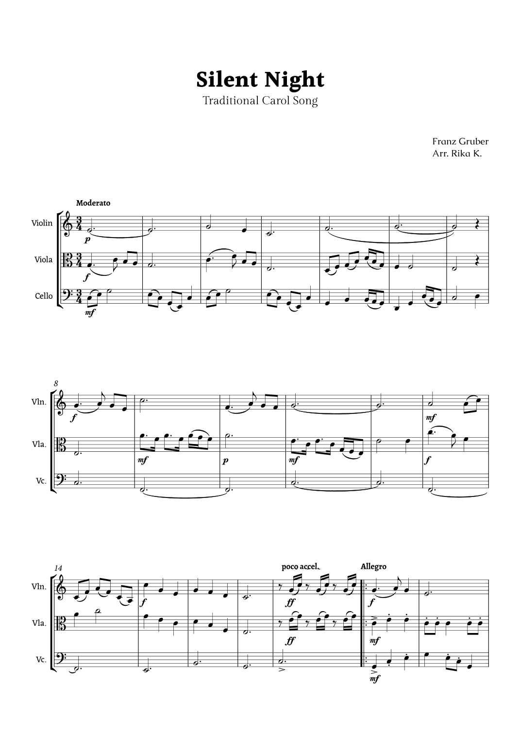 Silent Night for String Trio (arr. Rika K.)