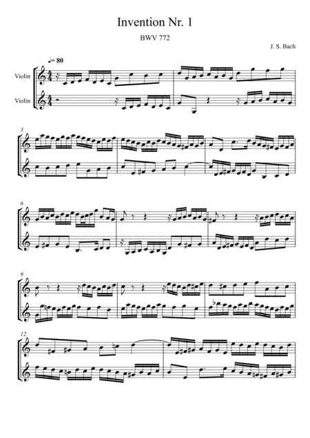 Johann Sebastian Bach - Invention No.1 (Violin Duet) (arr. André Laitano)