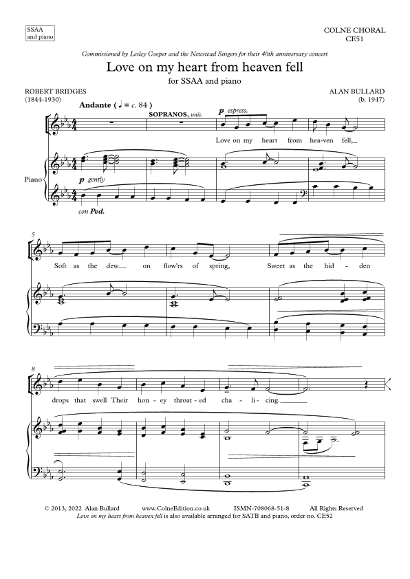 Love on my heart from heaven fell (Upper voices and piano)