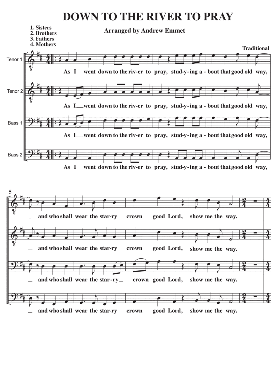 Down To The River To Pray A Cappella TTBB (arr. Andrew Emmet)