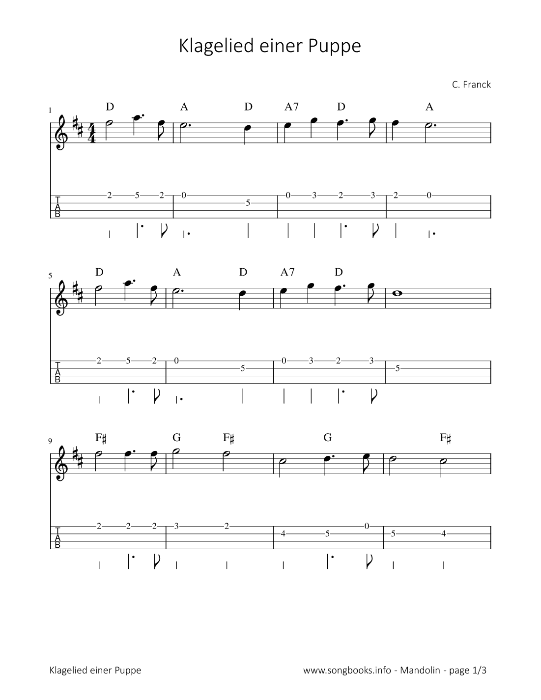 Klagelied einer Puppe - C. Franck (arr. songbooks.info)