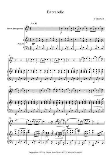 Barcarolle - Jacques Offenbach (Tenor Sax + Piano) (arr. Digital Book Music)