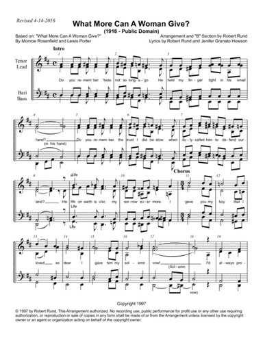 What More Can a Woman Give? (version 2) (SSAA - barbershop) - arr. Robert Rund (arr. Robert Rund)