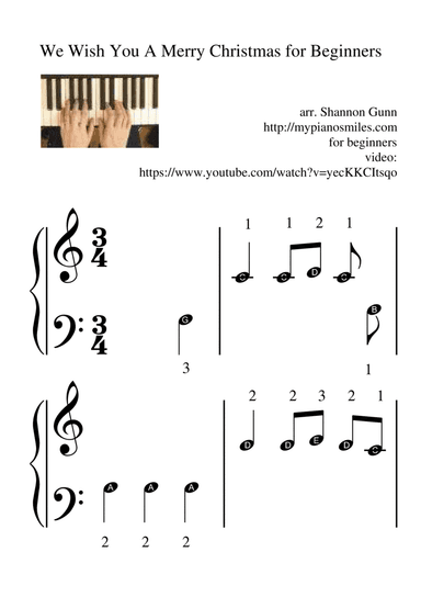 We Wish You A Merry Christmas - Level 1a - Easy Beginner Sheet Music with Notes (arr. Shannon Gunn)