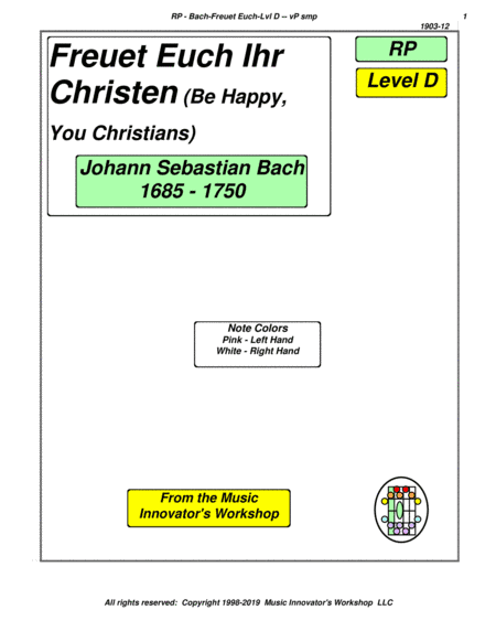 Bach - Freuet Euch Ihr Christen - Key Map Tablature (arr. John M. Honeycutt)