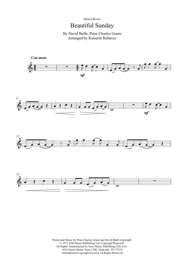 Beautiful Sunday (arr. Kaiserin Rebecca)