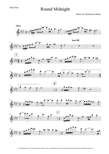'round Midnight (arr. The Sheet Music Library)