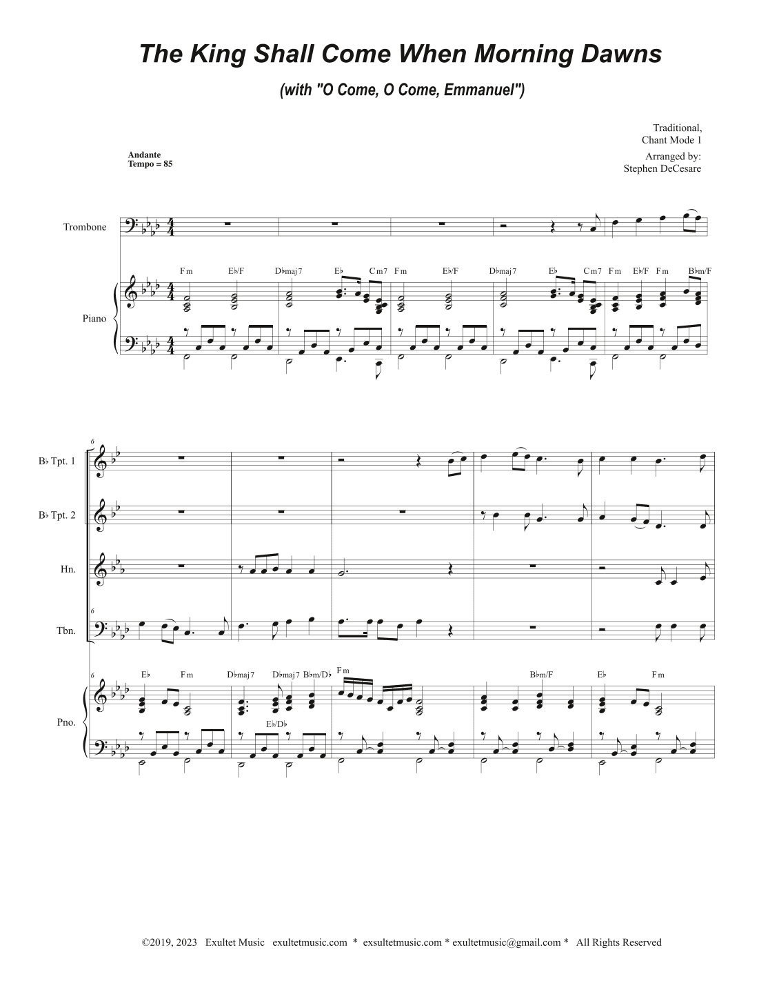The King Shall Come (with "O Come, O Come, Emmanuel") (Brass Quartet and Piano) (arr. Stephen DeCesare)