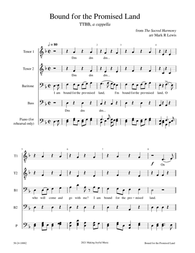 Bound for the Promised Land - TTBB Ensemble (arr. Mark R Lewis)