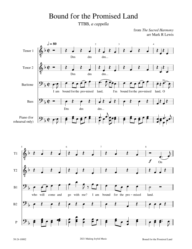 Bound for the Promised Land - TTBB Ensemble (arr. Mark R Lewis)