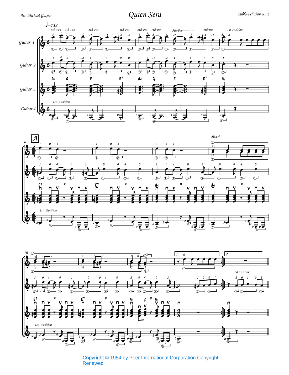 Quien Sera (arr. Michael Gaspar)