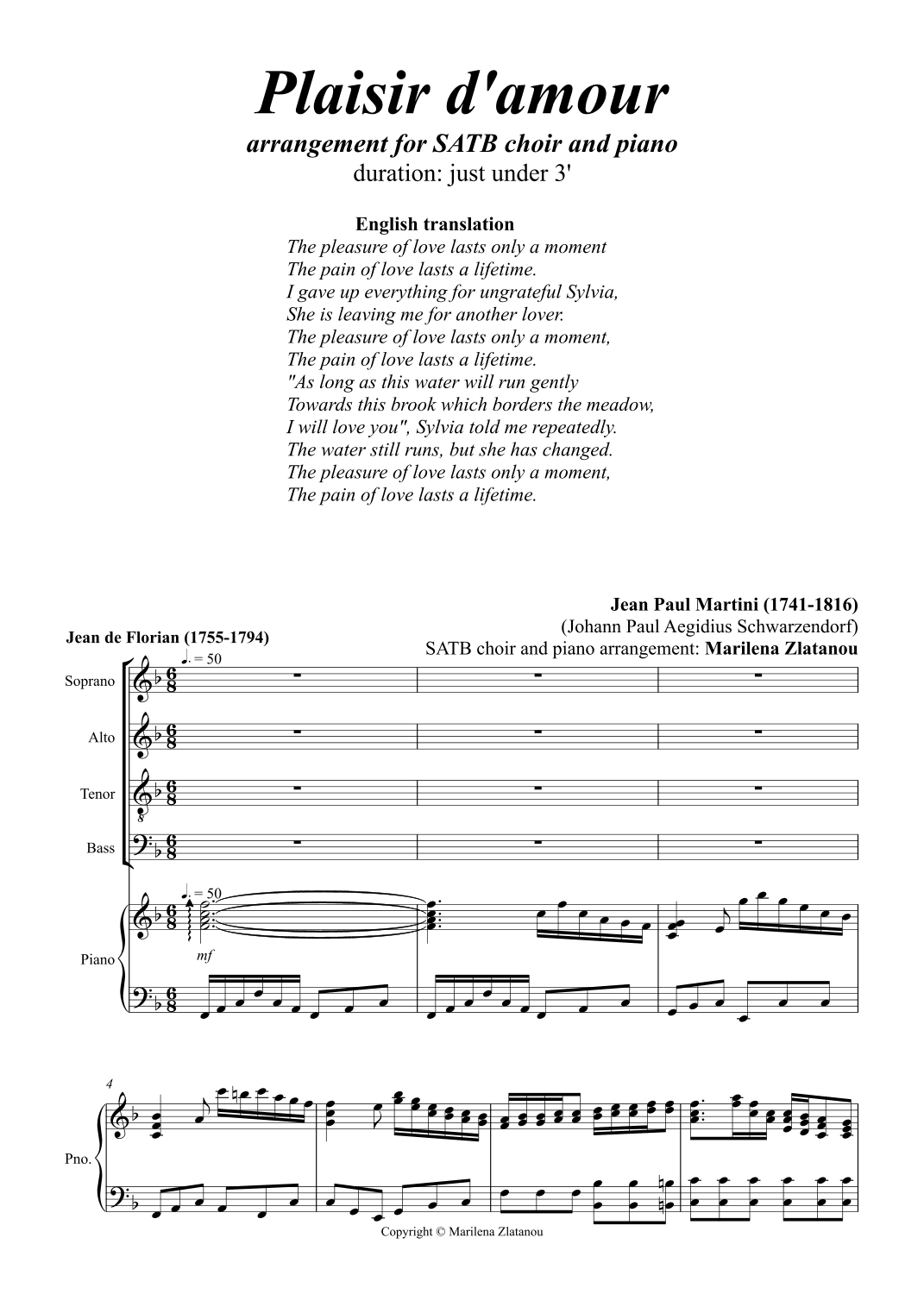 J. P. Martini: PLAISIR D'AMOUR (arr. Marilena Zlatanou)
