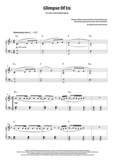 Glimpse Of Us (arr. Bernardo Pereira)