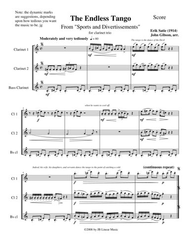 The Endless Tango by Erik Satie set for clarinet trio (arr. John Gibson)