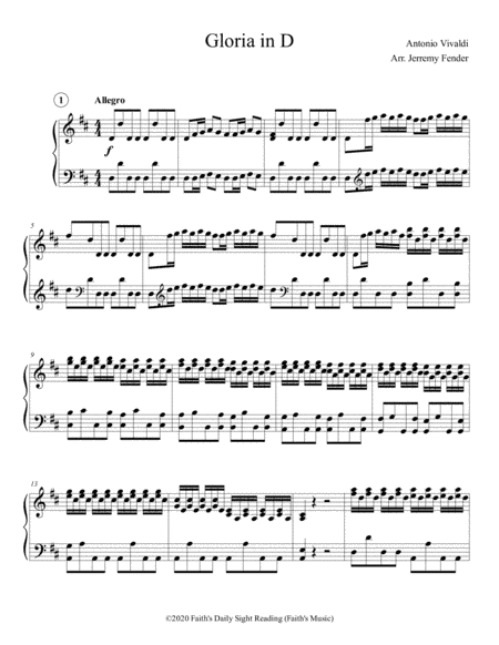 Gloria in D (For Solo Piano (arr. Jerremy Fender)