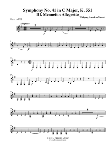 Mozart Symphony No. 41, Jupiter, Movement III - Horn in F 2 (Transposed Part), K. 551 (arr. Doug Clyde)
