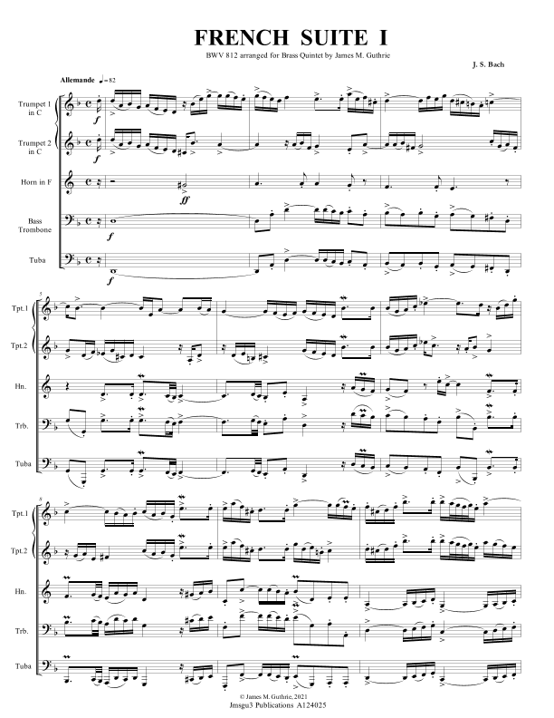 BACH: French Suite No. 1 BWV 812 for Brass Quintet (arr. James M. Guthrie)