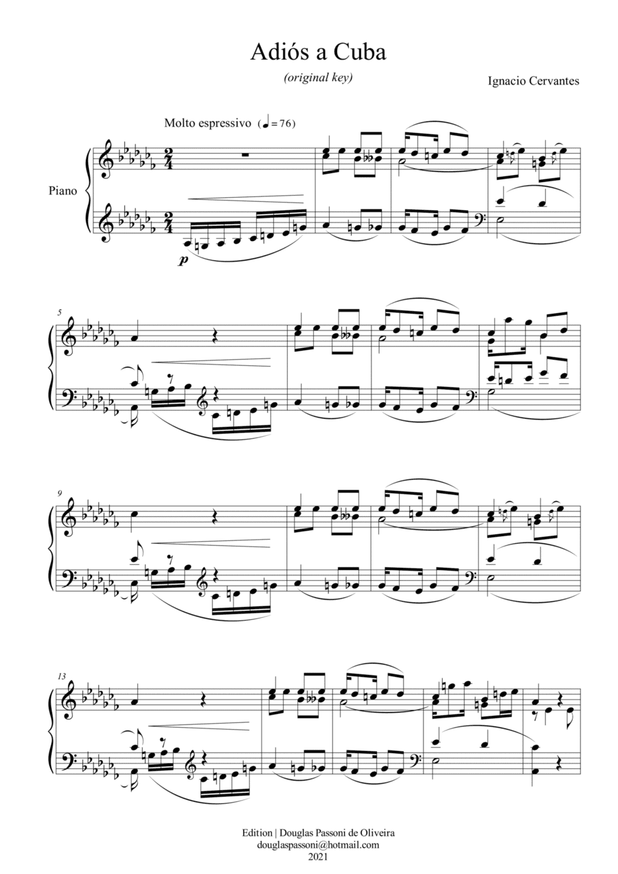 Farewell to Cuba (Adiós a Cuba) (original key) (arr. Passoni Music)
