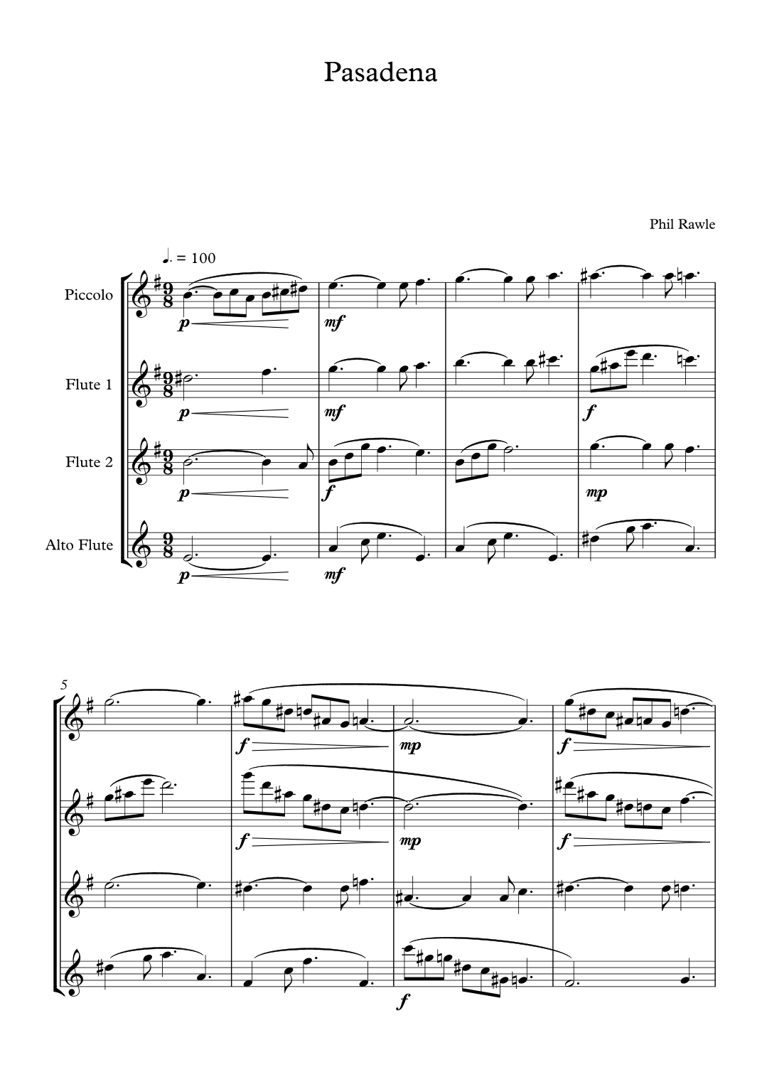 Pasadena - Flute  Quartet