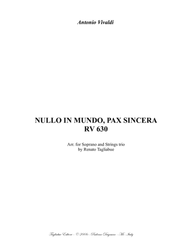 NULLO IN MUNDO, PAX SINCERA - Vivaldi - Arr. for Soprano and String Trio (arr. Renato Tagliabue)