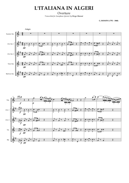 Overture from "L'Italiana in Algeri" for Saxophone Quintet (arr. Diego Marani)