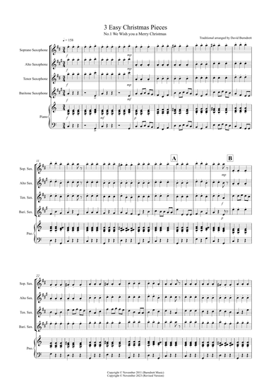 3 Easy Christmas Pieces for Saxophone Quartet (arr. David Burndrett)