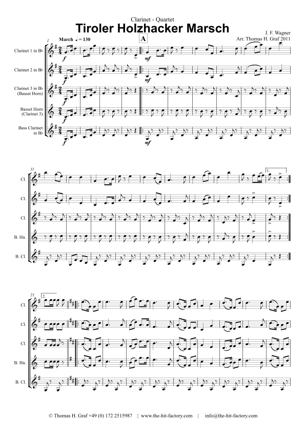 Tiroler Holzhacker Marsch - German Polka March - Oktoberfest - Clarinet Quartet (arr. Thomas H. Graf)